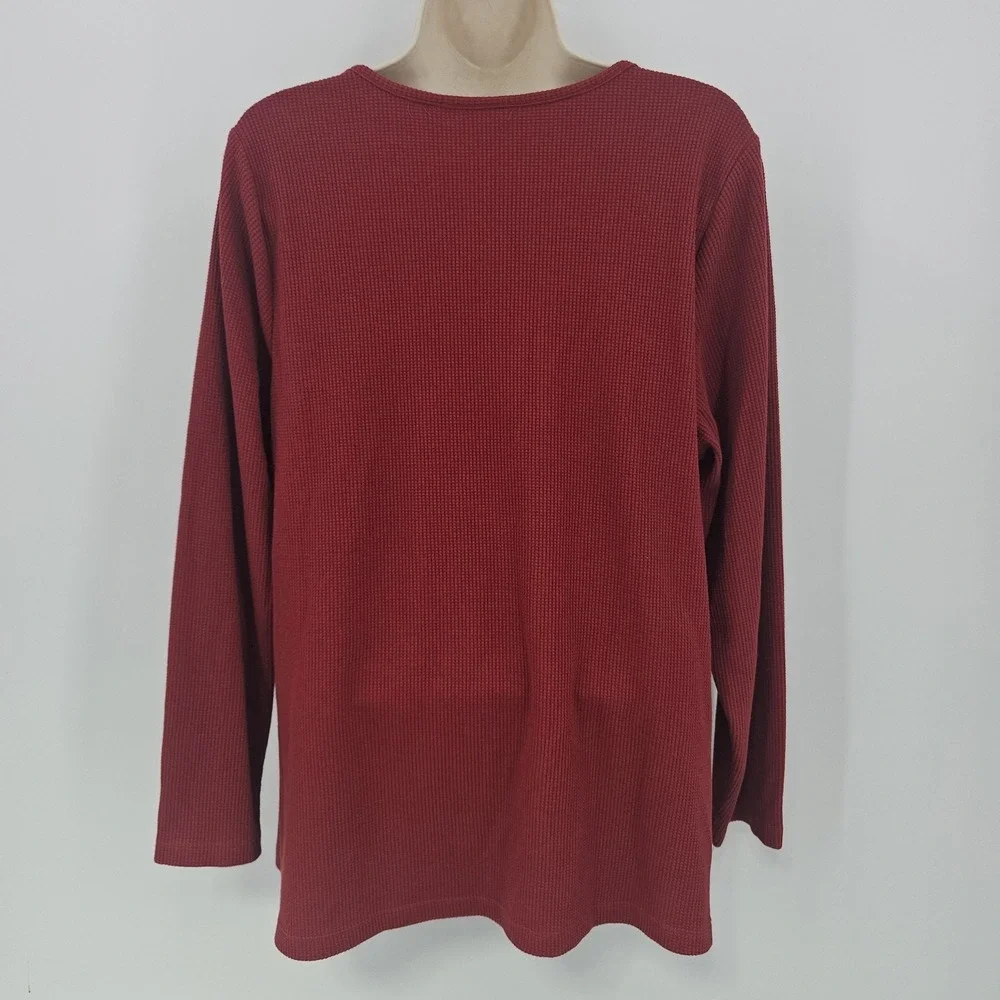 Quacker Factory Shirt Womens 1X Red Thermal Waffle Knit Snowman Christmas Winter